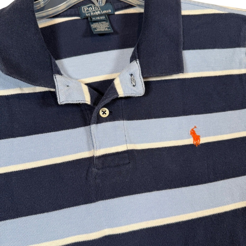 Polo Ralph Lauren Striped Polo Shirt Orange Pony Logo Kids XL (18-20)
